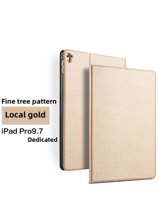 Applicable Ipad 10.2 Protective Case Air1/air2/9.7 Vintage Tree Grain Wood Grain Sleep Protective Case-Color:Local Gold-Applicable Model:ipad2/3/4 Universal